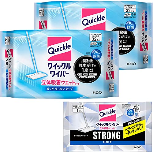 他サイト： クイックル まとめ買いワイパー立体吸着ウエットシート 香りが残らないタイプ 32枚×2個 ストロング1枚シート付の商品画像