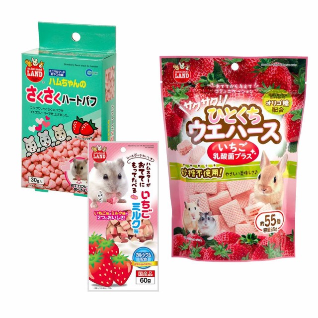 他サイト： マルカン いちごのおやつ3種セット ハムスター おやつ かわいい (ハムスター 餌)の商品画像