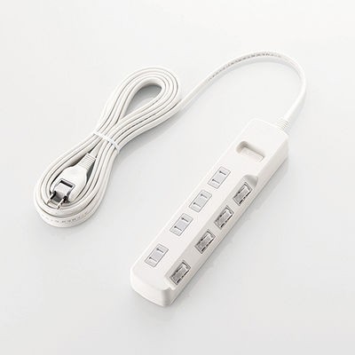 他サイト： エレコム 【送料無料】T-K6A-2450WH 延長コード 電源タップ 5m 2ピン 4個口 雷ガード付 個別スイッチ付 ほこりの商品画像