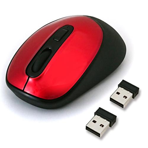 他サイト： HIDISC PC2台に接続して簡単に切り替え 2レシーバー付 ワイヤレスマウス レッド 磁気研究所 HDM-7146RD【送料の商品画像