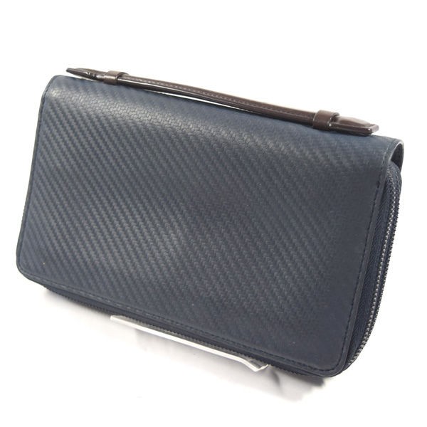 DUNHILL / ダンヒル □トラベルポーチ レザー ネイビー ブラウン 