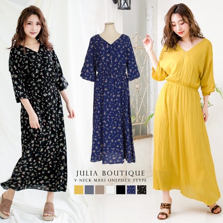 数量は多 ワンピース 花柄 無地ゆったりシルエットvネックマキシワンピース レディースアパレル ドレス 魅力的な Farmerscentre Com Ng