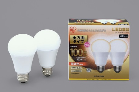 アイリスオーヤマ LED電球 E26 2P 全方向タイプ 電球色 100形相当 照明 春新作の 電球 ライト 1520lm 生活家電 蛍光灯 卓越