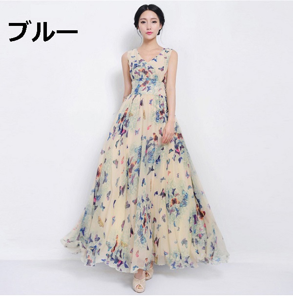マキシ丈 ロング丈 ワンピース 夏 レディース 女性 ノースリーブ ハイウエスト チョウ柄 蝶柄 送料無料の通販はau Wowma ワウマ Cow Mountain 商品ロットナンバー