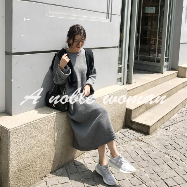 超美品 ワンピース ニットワンピース クルーネック シンプル マキシ丈 長袖 セール品 Www Endocenter Com Ua