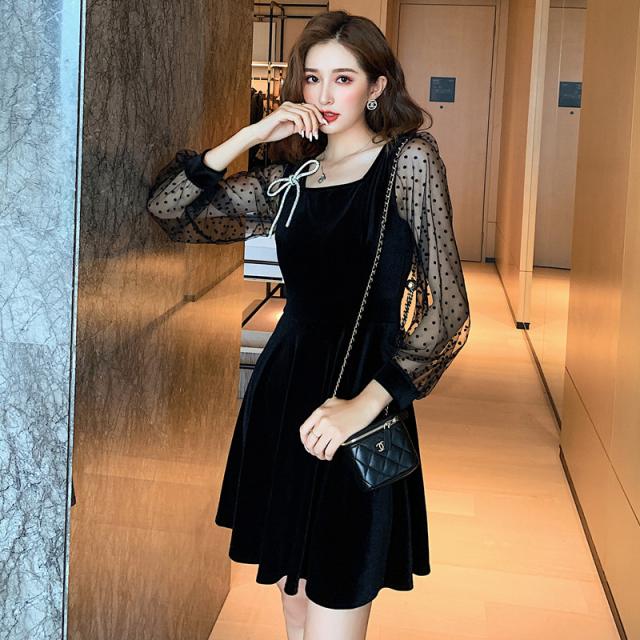 楽天市場 ワンピース パーティードレス シースルー ドット リボン バックコンシャス ミニ丈 長袖 21新発