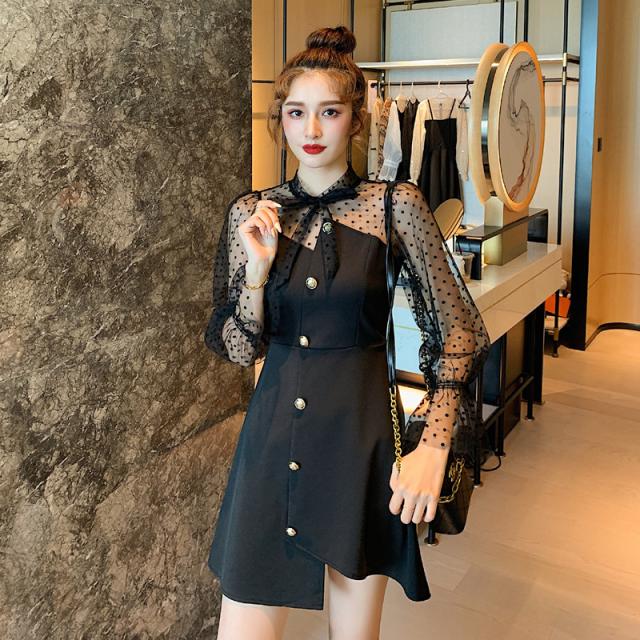 史上最も激安 ワンピース パーティードレス ボウタイ シースルー ドット フロントボタン キャンディースリーブ ミニ丈 長袖 枚数限定 Www Endocenter Com Ua