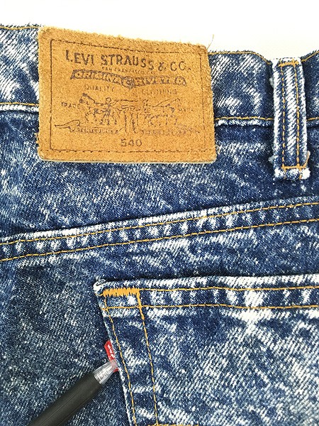 古着 90s USA製 Levi's 540 スエードパッチ ケミカル アシッド デニム パンツ ジーンズ テーパード W38.5 L32の