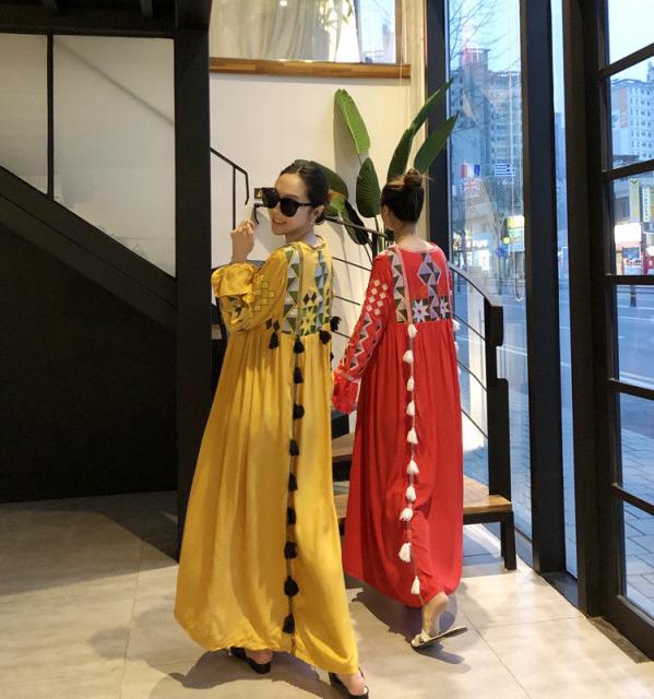 フリンジ エスニック ロングワンピース 長袖 マキシ丈 異素材mix バイカラー Vネック オーバーサイズ カジュアル Aya1494の通販はau Pay マーケット Yumi Shop 商品ロットナンバー