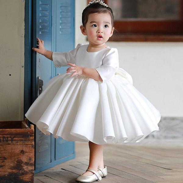 在庫限りセール 子供ドレス フラワーガール ベールガ 膝丈 プリンセスドレス ワンピース フラワーガール ホワイト ウエストリボン付き 誕生日プレゼント アウトレット Lycee Kyoto Eu