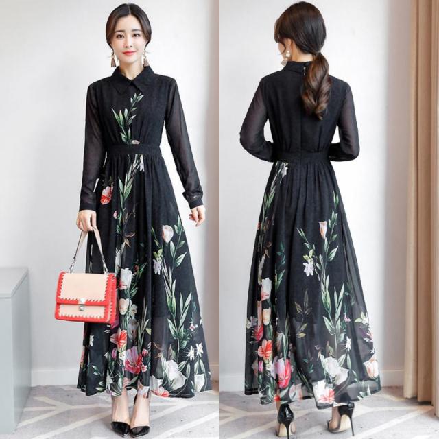 シフォンワンピース ワンピース レディース レトロ ワンピ 大きいサイズ シフォンドレス ロング スリム 長袖 花柄ワンピースの通販はau Wowma ワウマ 東京 Com 商品ロットナンバー