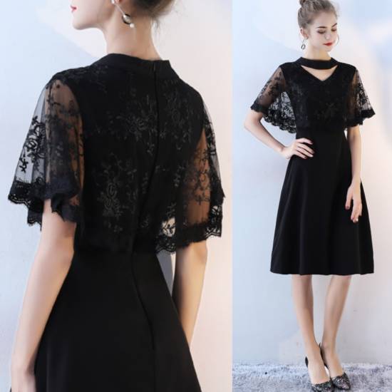 ランキング入賞商品 パーティードレス レース ワンピース レース ドレス ワンピース 食事会 ケープ Vネック 半袖 ノースリーブ 10代 代 30代 ブラックドレ お洒落 Centrodeladultomayor Com Uy