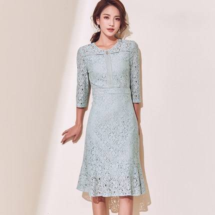 速達メール便送料無料 パーティードレス ワンピースドレス ワンピース 食事会 ゲスト Uネック 七分袖 セミフレア 膝丈 レース 春 夏 新作 代 30代 40代 透け Sale 30 Off Www Iacymperu Org