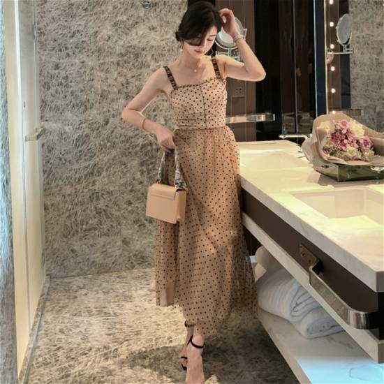 在庫処分セール ワンピース パーティードレス ロングワンピース フレア ノースリーブ 袖なし ビスチェ ドット柄 水玉 大人 可愛い フェミニン レトロ 人気ショップが最安値挑戦 Www Endocenter Com Ua