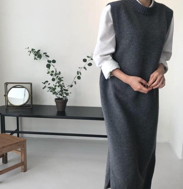 ニットワンピース 大きいサイズ ノースリーブワンピース ロングワンピース ラウンドネック ノースリーブ サイドスリット 秋冬 大きいサイの通販はau Wowma ワウマ Marina Front 商品ロットナンバー