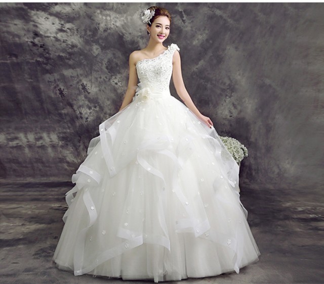 レース ビジュー ワンショルダー フリル ロング ドレス ウェディング 上品 清楚 オルチャン 結婚式 披露宴 大きいサイズ の通販はau Wowma ワウマ Marina Front 商品ロットナンバー