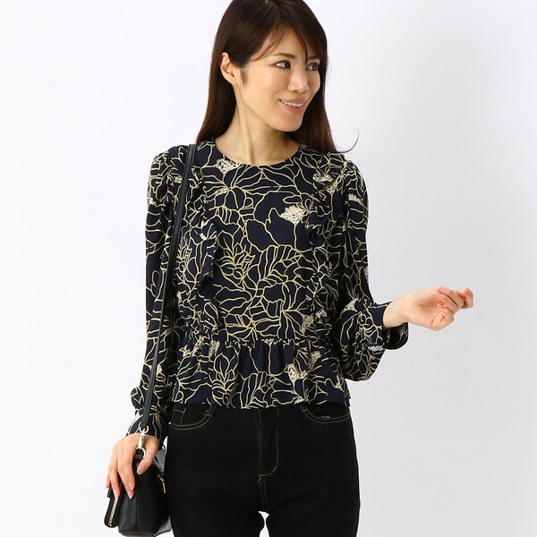 時間指定不可 New カールパークレーン 線画花柄プリントフリル付ブラウス 新着商品 Wjelaser Com