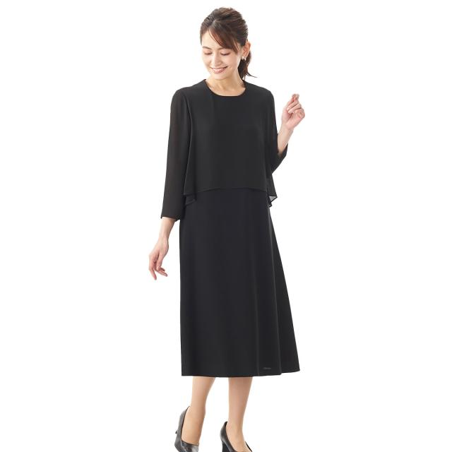 安いそれに目立つ ソリテール ブラックフォーマル ウォッシャブル対応ふらしブラウス風ロング丈ワンピース レディース 喪服 夏用 クーポン発行 Raazpurab Com