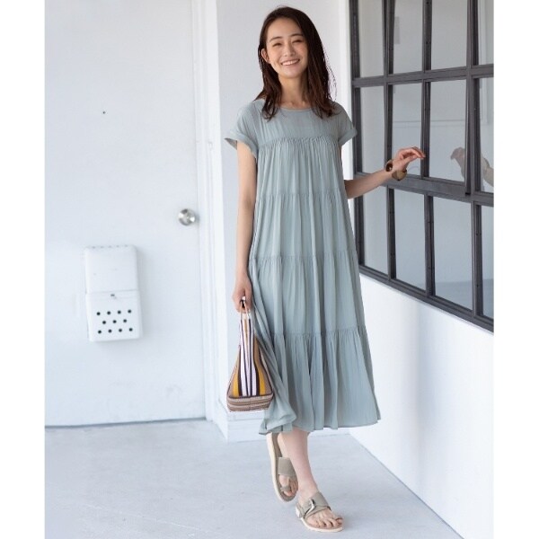 最安値 アンタイトル 洗える パウダーサテン ティアードワンピース Saleセール Conetica Com Mx