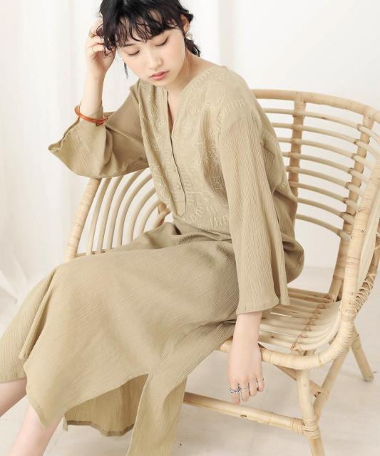 週間ランキング１位獲得 ブージュルード Web限定 フロント刺繍サックカフタンワンピース Bab バブ お気にいる Parjal Fr