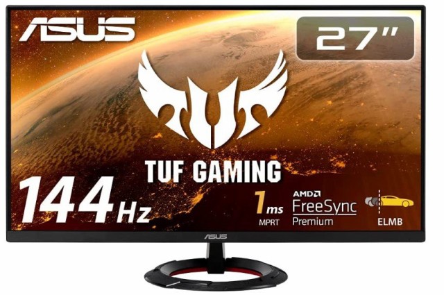 ASUSTek TUF Gaming ゲーミングモニター VG279Q1R 27インチ フルHD IPS 144Hz 1ms HDMI×2 DP Adaptive-sync ELMB 2W+2Wステレオスピーカ