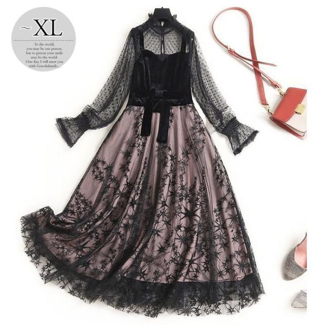 限定セール ワンピース ドット柄 袖フリル シースルー 首元フリル とろみ 透け感 ウエストリボン チュールスカート ドッキング ヨーロピアン 甘め 美 包装無料 送料無料 Farmerscentre Com Ng