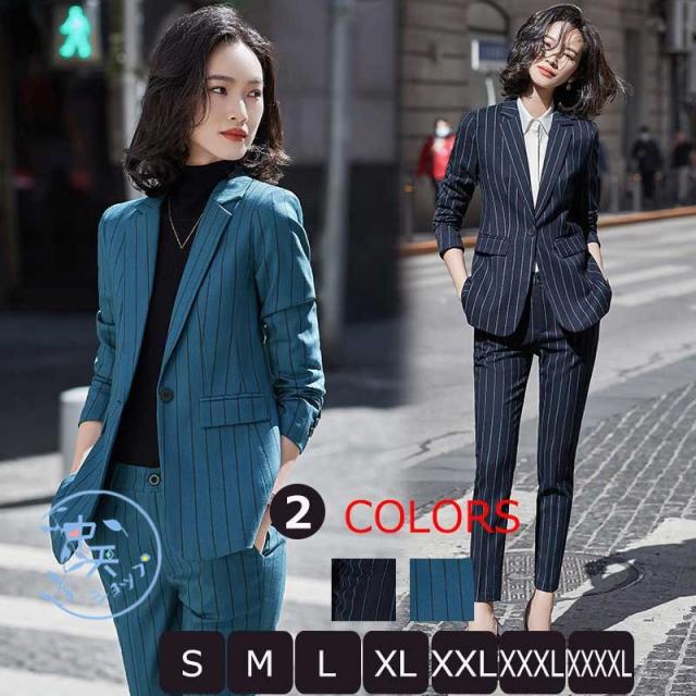 年中最低価格 大きいサイズパンツスーツレディース40代秋冬パンツスーツ卒業式ストライプテーラードジャケット パンツフォーマルスーツ着痩せ入学式 純正売り Triplex Ee