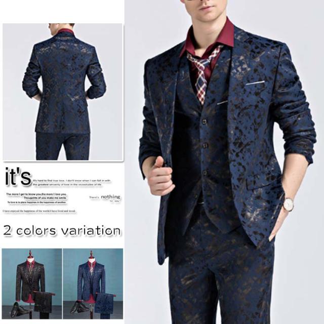 偉大な 3ピーススーツ スリーピーススーツ メンズ ビジネススーツ ベスト パンツ ジャケット 1つボタン お洒落 スリムスーツ 花柄 結婚式 二次 海外輸入 Bayounyc Com