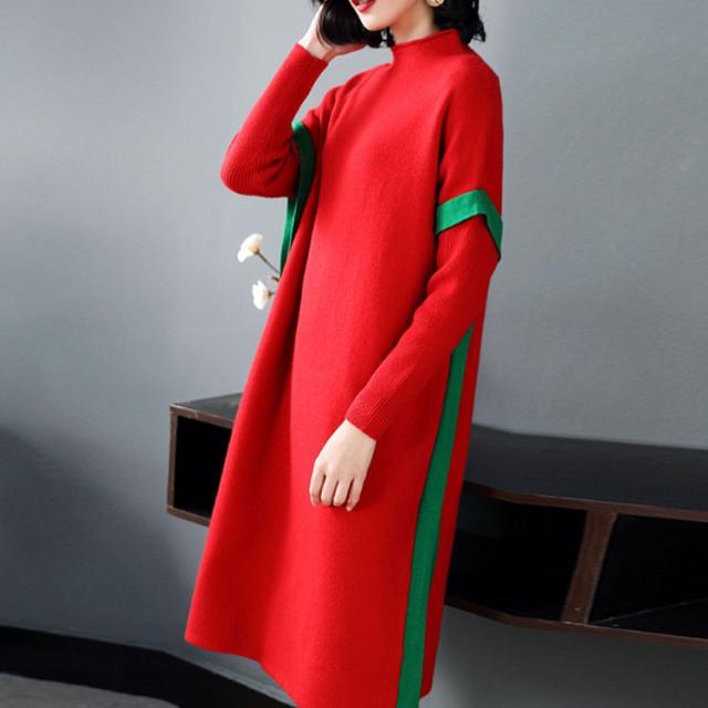 即納最大半額 ニットワンピース ウール混 ワンピース シンプル ざっくりニット 大きいサイズ ゆったり オーバーサイズ スリット ハイネック 信頼 Olsonesq Com