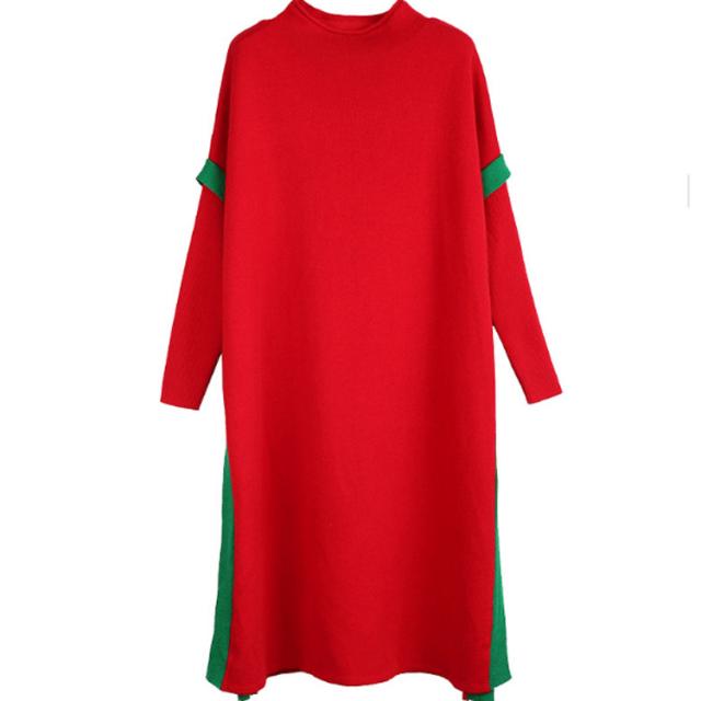 即納最大半額 ニットワンピース ウール混 ワンピース シンプル ざっくりニット 大きいサイズ ゆったり オーバーサイズ スリット ハイネック 信頼 Olsonesq Com