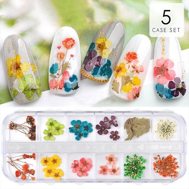 ネイル ネイルシール パーツ デコパーツ セルフネイル 春ネイル 花 押し花 キュート フラワーネイル 鮮やか ブルー レッド オレンジ イエ