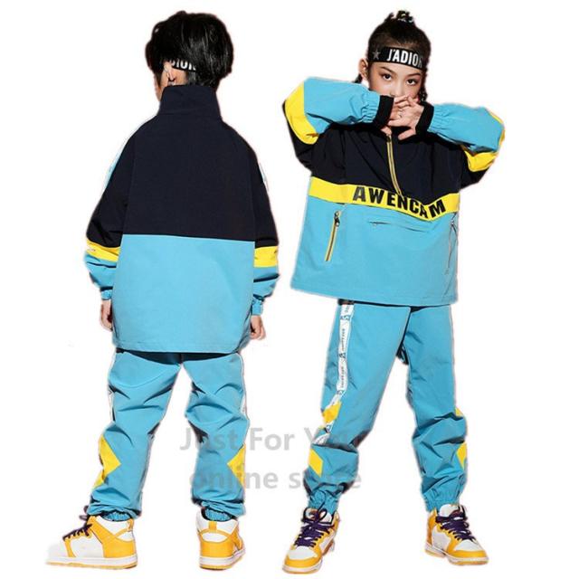お買得 ガールズ 男の子 かっこいい ダンス衣装 ヒップホップ セットアップ キッズダンス衣装 青 男女兼用 K Pop 韓国 パンツ ジャケット 黒 ダウンコート