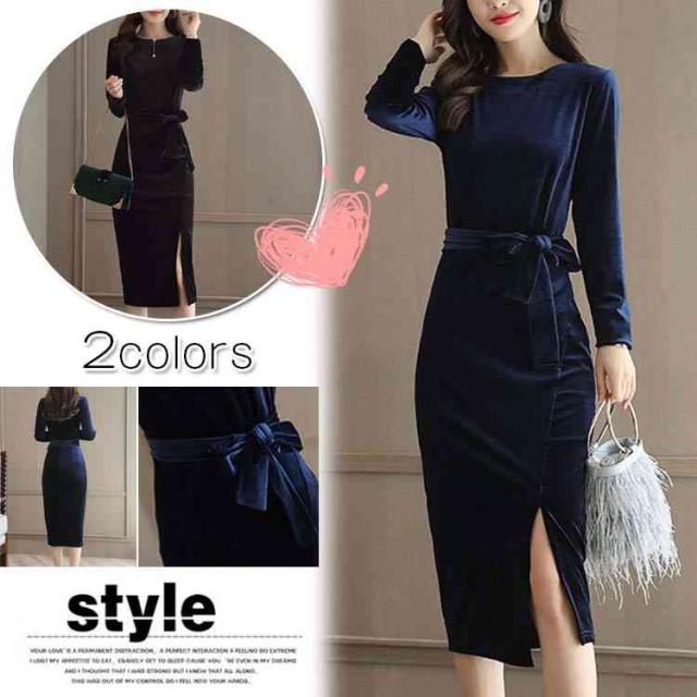 安心の日本製 ワンピース レディース 2色 ワンピ 無地 膝丈 長袖 ベルベット オシャレ Aライン フォーマル きれいめ ドレス パーティー お洒落 Www Songtainews Net