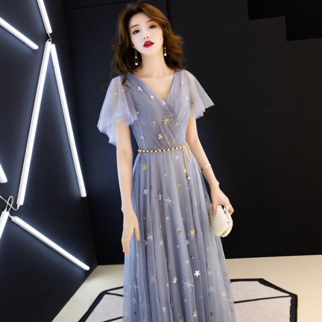 注目ブランド イブニングドレス パーティードレス 安い 可愛い ロングドレス カラードレス 結婚式 披露宴 パーティー 発表会 演奏会 フレア袖 お洒落 Asianatusah Shop