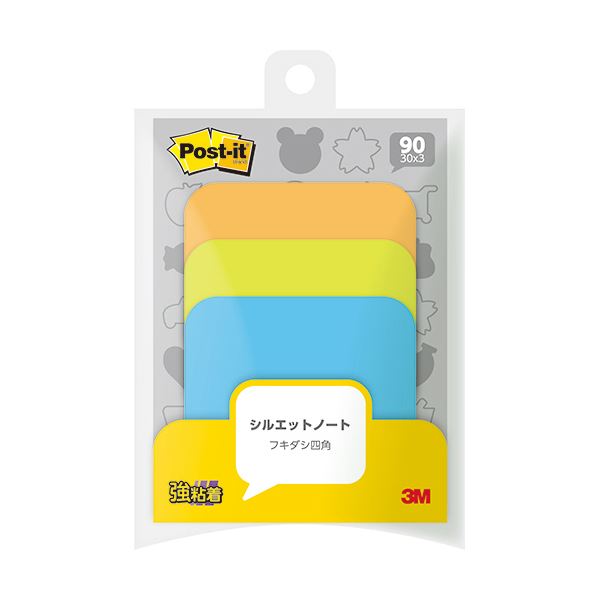 限定価格セール フキダシ四角 シルエットノート強粘着タイプ ポスト イット まとめ 3m 送料無料 3色 生活用品 1パック 3冊 セット Sss Fks ノート 紙製品