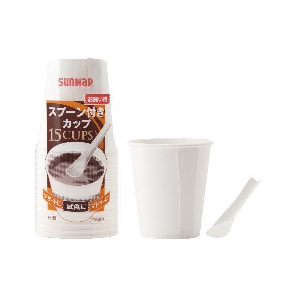 送料無料 (まとめ) 紙コップ 【205ml 15個入】 スプーン付きカップ 7オンス 7oz 〔アウトドア イベント パーティー〕 【×120個セット】