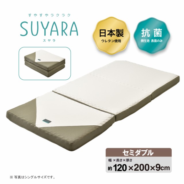 西川 マットレス SUYARA シングル 三つ折り 凹凸構造 波形 日本製ウレタン 体圧分散 寝返りラクラク 厚さ9cm ムレ