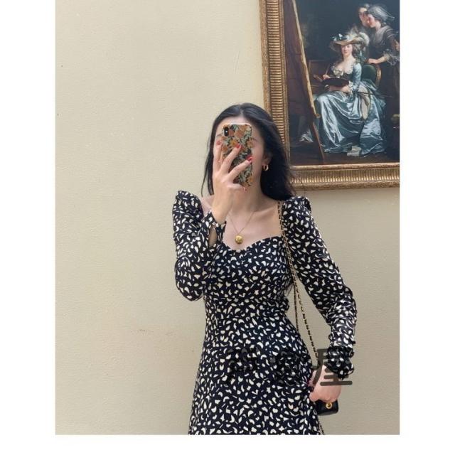 手数料安い ワンピース レディース マキシワンピース 春秋新作 長袖ワンピース シフォンワンピース 花柄 パフスリーブ フレアスカート オシャレ 通勤 最も優遇 Vigorgh Com