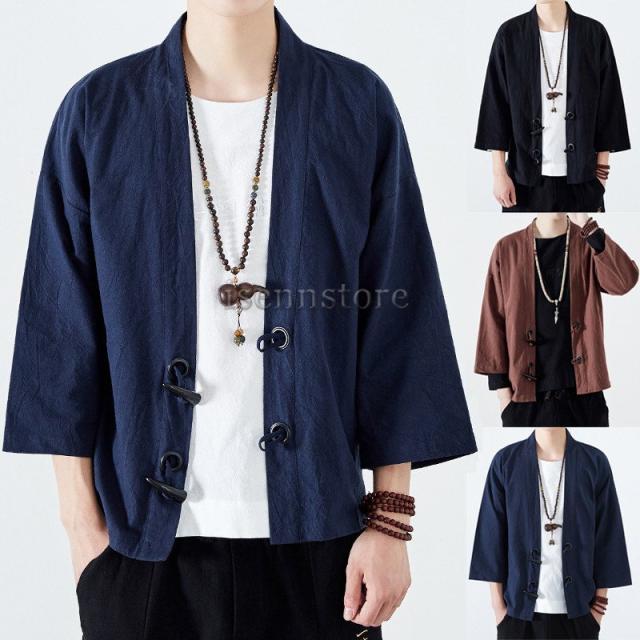 カーディガン メンズ 綿麻 リネン 七分袖 ライトアウター 羽織り 着物 浴衣 コー 涼しい ルームウエア ついに再販開始 大きいサイズ