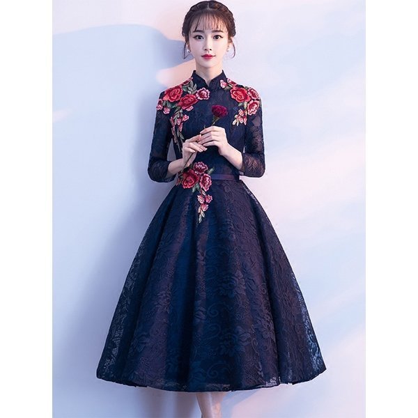 驚きの値段 パーティードレス レディース Aラインワンピース 七分袖 チャイナ風 演奏会 エレガンス ミモレ丈 二次会ドレス 披露宴 ウェディング 発表 大幅値下 メール便ok 日本製 Arnabmobility Com