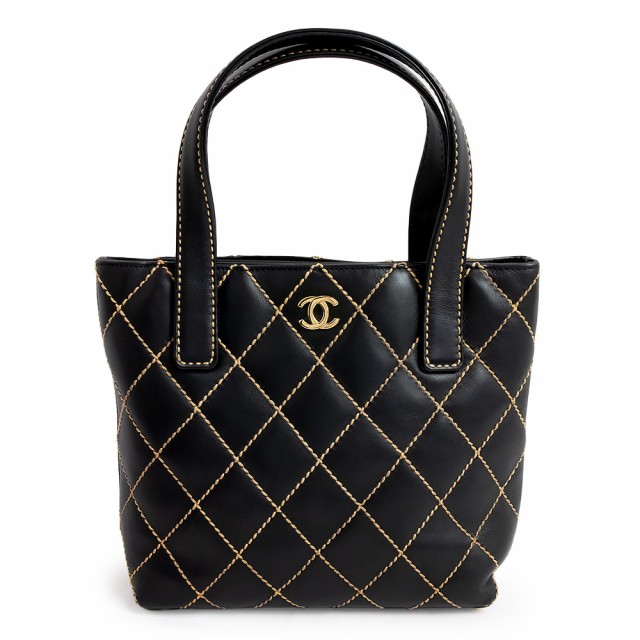 （美品）シャネル CHANEL ワイルドステッチ トート ハンドバッグ カーフスキン レザー ブラック 黒 A18126