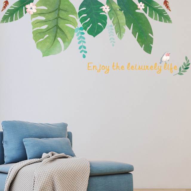 ウォールステッカー 壁紙シール 壁飾り ハワイアン ヤシの葉 アジアン 小鳥 イラスト おしゃれ リビング ルームデザイン 部屋