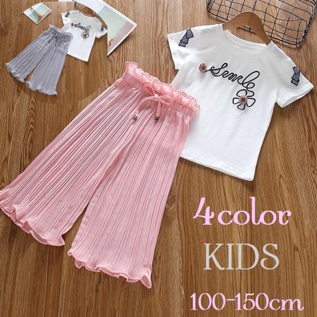 Rsl最短発送 セットアップ 子供服 キッズ 女の子 半袖 Tシャツ 長ズボン ロングパンツ プリーツパンツ ワイドパンツ リボン 上品 可愛い 薩摩琵琶普及品 キッズベビー マタニティ キッズ Lightworkslighting Com