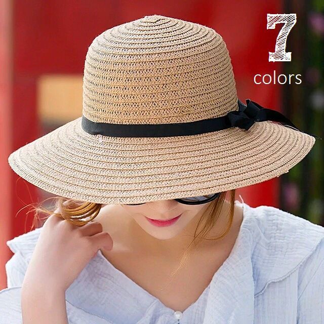 リボン付き帽子 リボン付きハット カンカン帽 つば広 つば広ハット つば広帽 女