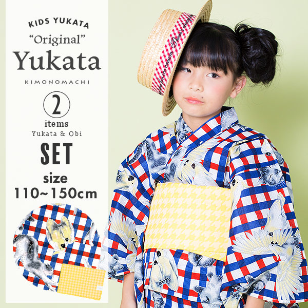 子供 浴衣2点セット 赤 青チェック 猫とオウム キッズ ジュニア レトロ 古典柄ss2103kkd15の通販はau Pay マーケット 京都きもの町 商品ロットナンバー