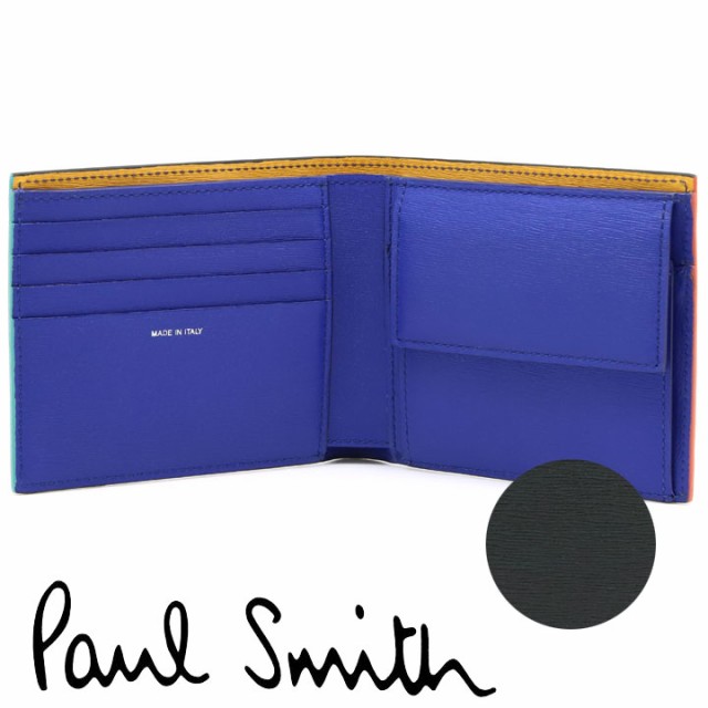 ポールスミス 財布 Paul Smith 二つ折り財布 メンズ ブラック オリエンタルブルー マリーゴールド M1A-4833-GSTRGS