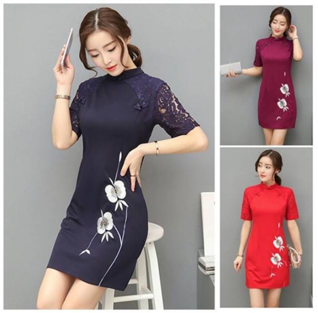 期間限定開催 ミディ丈 チャイナ風ワンピース 中華風ワンピース 紺色 クーポン発行 Carlavista Com