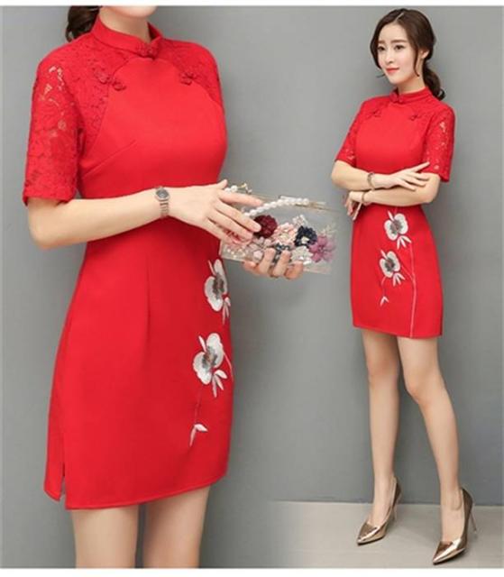 在庫限りッ アウトレット ミディ丈 チャイナ風ワンピース 中華風ワンピース 赤色 Saleアイテム Amdissmedia Net