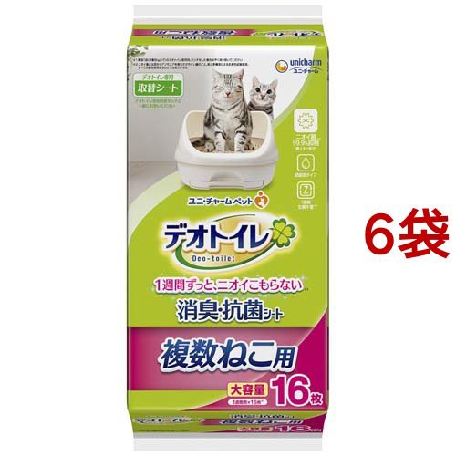 在庫有 デオトイレ 複数ねこ用 消臭 抗菌シート 16枚入 6袋セット 猫砂 猫トイレ用品 春夏新色 Distribuidoraacademica Com Ar