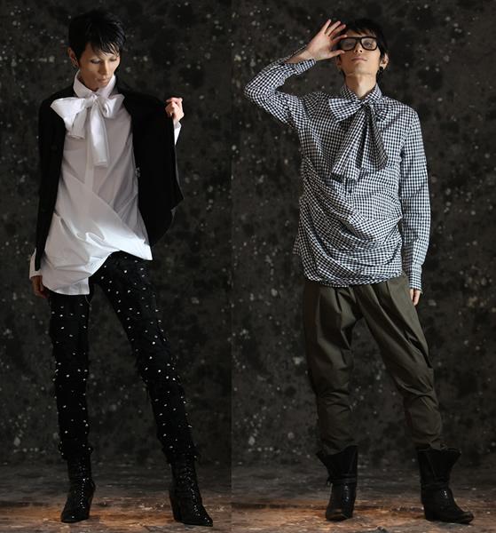 リボンタイ付き変形ドレープシャツ メンズ レディース ダンス ゆうパケット発送